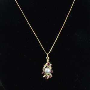  estate pearl & rubellite necklace crafted from solid 18K yellow gold