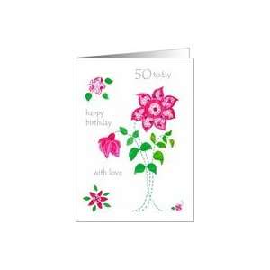  Pink Flowers 50th Birthday Card Card Toys & Games