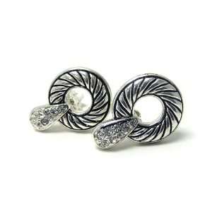   Metal and Crystal Filigree Small Loop Clip Earrings Jewelry