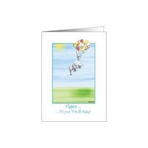  97th Birthday, cute Elephant flying with balloons Card 