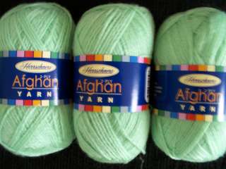 Herrschners Afghan Yarn 2 ply, Soft Green, lot of 3  