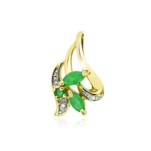  9ct Yellow Gold Emerald & Diamond Pendant Jewelry