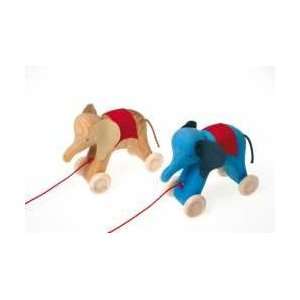  Grimms Handcrafted Wooden Pull Along Elephant, Blue Toys 