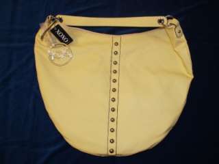   LEATHER Like STUDDED Handbag HOBO Purse by XOXO Pale Yellow/Butter