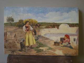 Antique oil on canvas farmer women painting # as/2154  