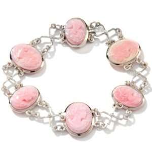 Italy Cameo Oval Pink Conch Sterling Silver Station Bracelet