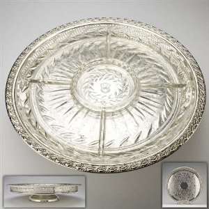  Relish Dish by Wm. Rogers, Silverplate/Glass Rose & Scroll 