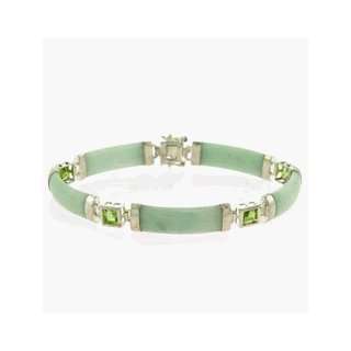   Peridot and Jade Bracelet with Sterling Silver Settings and Closures