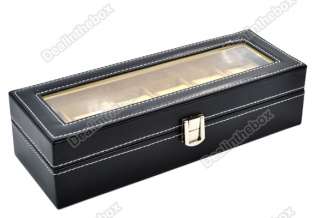 New 6 Grid Watches Display Storage Box Case Jewelry Faux Leather Black 
