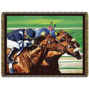  At the Wire Horse Racing Tapestry Throw CMIL CM921
