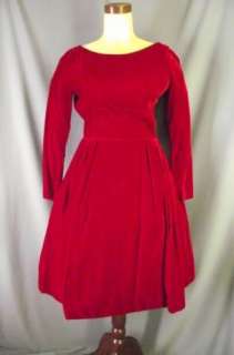   50s Bombshell Red Velvet Full Skirt Dress Sz S B 36, W 26  