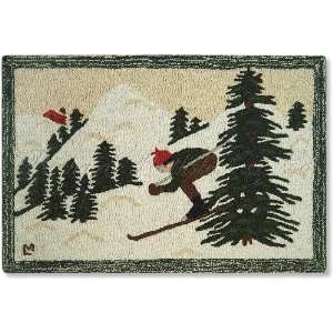 Snow Skier Winter Christmas Decorative Mountain Lodge Holiday Rug FREE 