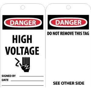 Accident Prevention Tags, Danger High Voltage, 6X3, Unrip Vinyl, 25/Pk 