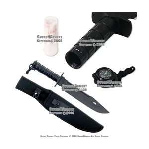  Blacked Out Fixed Blade Serrated Survival Knife With Kit 