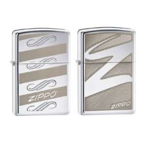 Zippo Lighter Set   Windswept Zippo and Windswept Z Logo High Polish 