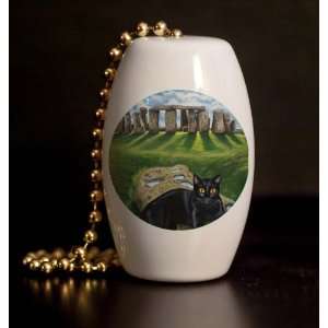  Cat in Stonehenge Porcelain Fan / Light Pull