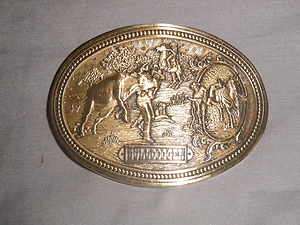   mens solid brass engraved cowboy belt buckle rodeo steer wrestling