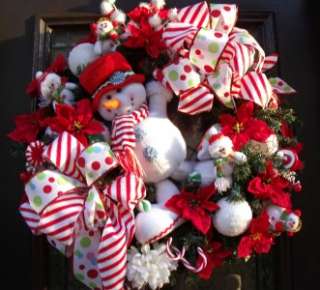   Wreath Snowman Peppermint Dots Door Decoration Cute Luxe Wreaths