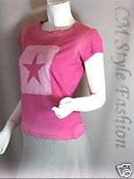 Funky Fashion Star Distressed Casual Tee Top Pink S  