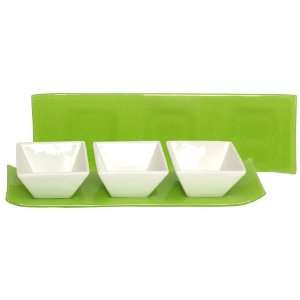  Kiwi Green Layered Glass Tray 14x4 with Porcelain Bowls 