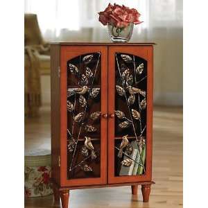   Cabinet Trimmed with Metal Gold Birds & Leaves 