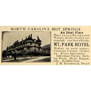  1907 Ad North Carolina Hot Springs Mt. Park Hotel 