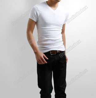 Mens Stylish Casual V Neck Short sleeve Slim T shirt Size S/M/L/XL 