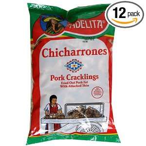 Adelita Crackling Pork Skin, Chicharron, 8 Ounce Bags (Pack of 12 