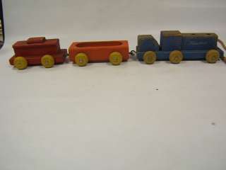 Vintage Playskool Pull Toy Train Wood 3 Cars  