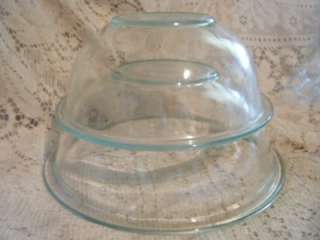 Vintage Clear/Greenish~Pyrex~Glass Roll Rim Mixing Bowls~USA~  