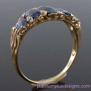 GRADUATED SAPPHIRE 5 STONE 18K GOLD REPRODUCTION RING  