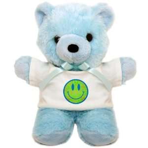    Teddy Bear Blue Smiley Face With Peace Symbols 