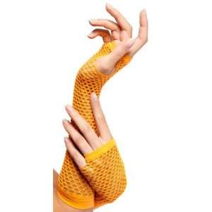  Long Neon Orange Fishnet Costume Gloves