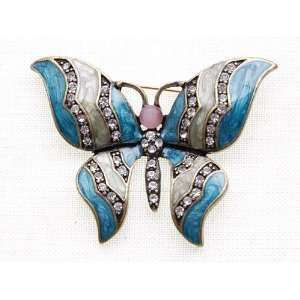 Indigo Blue Crystal Rhinestone Enamel Paint Cat Eye Butterfly Fashion 
