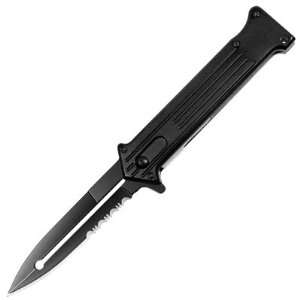 New Black Stainless Steel Stiletto Partially Serrated Hollow Blade 