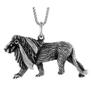   Silver 1 3/16 in. (30mm) Tall Lion Pendant (w/ 18 Silver Chain