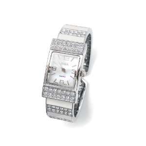   Creme Enamel Cuff Bridal Watch with Inlaid Crystals 