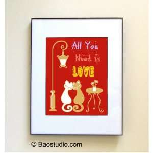  All You Need Is Love (red) Quote by John Lennon   Framed 