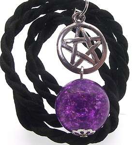 Purple Crackle Quartz Pentacle Witchy Pentagram Pendant  