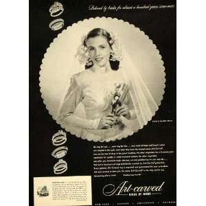  1947 Ad Carved Rings Wood Gown Brides Marriage Jewelry 