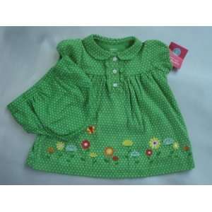   Dress Set with Collar  Green with White Polka Dots   6 Months Baby