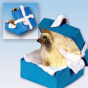 Afghan Hound Blue Gift Box Dog Ornament   Brown