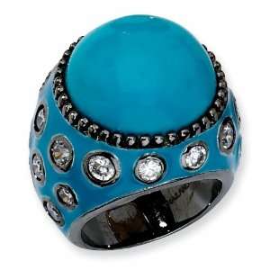  Black plated Sterling Silver Enameled Simulated Turquoise 