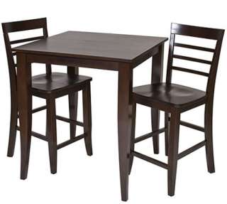   Wood 36H Square Bistro Pub Table & 2 Bar Height Chair Set  