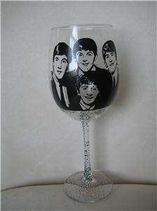 Hand Painted Wine Glass   The Beatles  