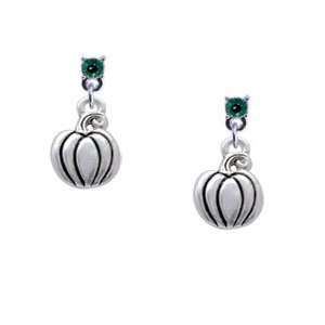  Small Silver Pumpkin Emerald Swarovski Post Charm Earrings 