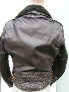 Vtg TAUBERS 50s Leather Motorcycle Jacket Fur Collar  