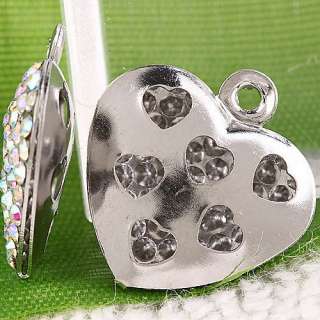 10pc Silver Tone Crystal Heart Drop Bead Charm AA848  