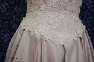 Alfred Angelo Tan Champagne Satin & Lace Wedding Dress 10 NWOT  