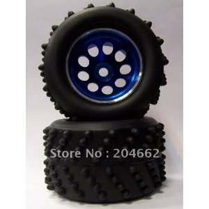  shipping blue aluminum 9 bore wheels + big spike tires 1 